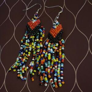 Multicolor Beaded Fringe Earrings